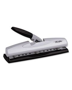 SWI74026 12-SHEET LIGHTTOUCH DESKTOP TWO-TO-THREE-HOLE PUNCH, 9/32" HOLES, BLACK/SILVER
