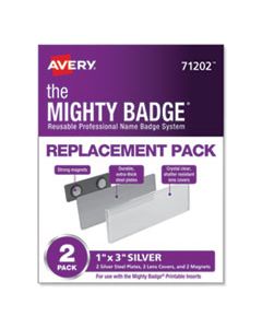 AVE71202 THE MIGHTY BADGE NAME BADGE HOLDERS, HORIZONTAL, 3 X 1, SILVER, 2/PACK