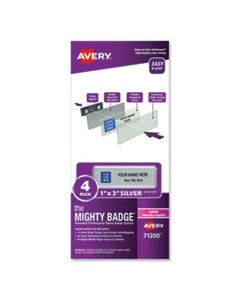 AVE71200 THE MIGHTY BADGE NAME BADGE HOLDER KIT, HORIZONTAL, 3 X 1, LASER, SILVER, 4 HOLDERS/32 INSERTS