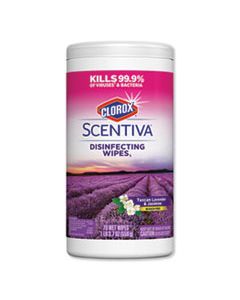 CLO31629EA SCENTIVA DISINFECTING WIPES, WHITE, TUSCAN LAVENDER AND JASMINE, 70/CANISTER