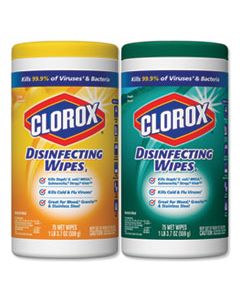 CLO01599 DISINFECTING WIPES, 7 X 8, FRESH SCENT/CITRUS BLEND, 75/CANISTER, 2/PACK