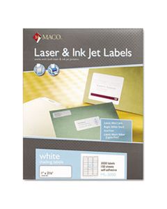 MACML3000 WHITE LASER/INKJET SHIPPING AND ADDRESS LABELS, INKJET/LASER PRINTERS, 1 X 2.63, WHITE, 30/SHEET, 100 SHEETS/BOX