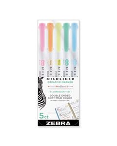 ZEB78105 MILDLINER DOUBLE ENDED HIGHLIGHTER, CHISEL/BULLET TIP, ASSORTED COLORS, 5/PACK