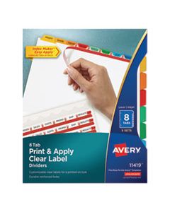 AVE11419 PRINT AND APPLY INDEX MAKER CLEAR LABEL DIVIDERS, 8 COLOR TABS, LETTER, 5 SETS