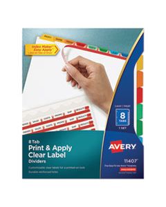 AVE11407 PRINT AND APPLY INDEX MAKER CLEAR LABEL DIVIDERS, 8 COLOR TABS, LETTER