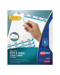 AVE11490 PRINT AND APPLY INDEX MAKER CLEAR LABEL DIVIDERS, 5 WHITE TABS, LETTER
