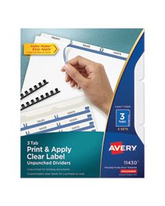 AVE11430 PRINT AND APPLY INDEX MAKER CLEAR LABEL UNPUNCHED DIVIDERS, 3TAB, LETTER, 5 SETS