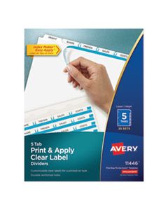 AVE11446 PRINT AND APPLY INDEX MAKER CLEAR LABEL DIVIDERS, 5 WHITE TABS, LETTER, 25 SETS