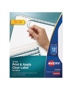 AVE11429 PRINT AND APPLY INDEX MAKER CLEAR LABEL DIVIDERS, 12 WHITE TABS, LETTER, 5 SETS