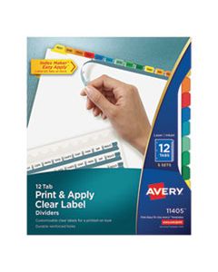 AVE11405 PRINT AND APPLY INDEX MAKER CLEAR LABEL DIVIDERS, 12 COLOR TABS, LETTER, 5 SETS