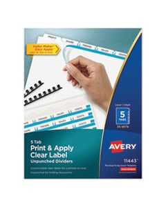 AVE11443 PRINT AND APPLY INDEX MAKER CLEAR LABEL UNPUNCHED DIVIDERS, 5-TAB, LTR, 25 SETS