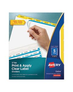 AVE11414 PRINT AND APPLY INDEX MAKER CLEAR LABEL DIVIDERS, 5 COLOR TABS, LETTER, 5 SETS