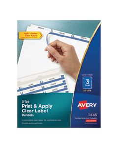 AVE11445 PRINT AND APPLY INDEX MAKER CLEAR LABEL DIVIDERS, 3 WHITE TABS, LETTER, 25 SETS