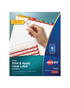 AVE11424 PRINT AND APPLY INDEX MAKER CLEAR LABEL DIVIDERS, 8 COLOR TABS, LETTER, 25 SETS