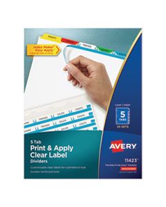 AVE11423 PRINT AND APPLY INDEX MAKER CLEAR LABEL DIVIDERS, 5 COLOR TABS, LETTER, 25 SETS