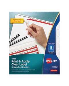 AVE11432 PRINT AND APPLY INDEX MAKER CLEAR LABEL UNPUNCHED DIVIDERS, 8TAB, LETTER, 5 SETS