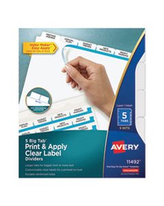 AVE11492 PRINT AND APPLY INDEX MAKER CLEAR LABEL DIVIDERS, 5 WHITE TABS, LETTER, 5 SETS