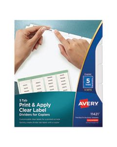 AVE11421 PRINT AND APPLY INDEX MAKER CLEAR LABEL DIVIDERS, COPIERS, 5-TAB, LETTER, 5 SETS