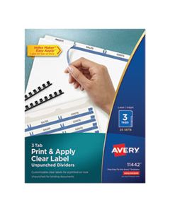 AVE11442 PRINT AND APPLY INDEX MAKER CLEAR LABEL UNPUNCHED DIVIDERS, 3-TAB, LTR, 25 SETS