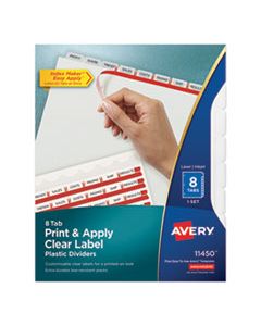 AVE11450 PRINT AND APPLY INDEX MAKER CLEAR LABEL PLASTIC DIVIDERS WITH PRINTABLE LABEL STRIP, 8-TAB, 11 X 8.5, TRANSLUCENT, 1 SET