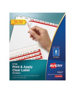 AVE11557 PRINT AND APPLY INDEX MAKER CLEAR LABEL DIVIDERS, 8 WHITE TABS, LETTER, 50 SETS