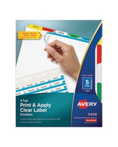 AVE11406 PRINT AND APPLY INDEX MAKER CLEAR LABEL DIVIDERS, 5 COLOR TABS, LETTER