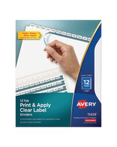 AVE11428 PRINT AND APPLY INDEX MAKER CLEAR LABEL DIVIDERS, 12 WHITE TABS, LETTER