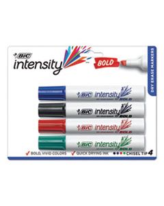 BICDECP41ASST INTENSITY BOLD TANK-STYLE DRY ERASE MARKER, BROAD CHISEL, ASSORTED COLORS, 4/SET