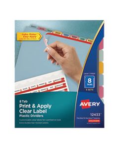 AVE12433 PRINT AND APPLY INDEX MAKER CLEAR LABEL PLASTIC DIVIDERS WITH PRINTABLE LABEL STRIP, 8-TAB, 11 X 8.5, TRANSLUCENT, 5 SETS