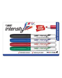 BICGDEP41ASST INTENSITY LOW ODOR DRY ERASE MARKER, FINE BULLET TIP, ASSORTED COLORS, 4/SET