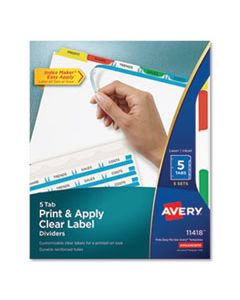 AVE11418 PRINT AND APPLY INDEX MAKER CLEAR LABEL DIVIDERS, 5 COLOR TABS, LETTER, 5 SETS
