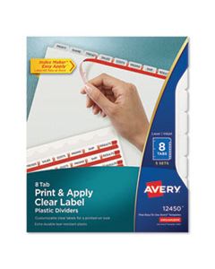 AVE12450 PRINT AND APPLY INDEX MAKER CLEAR LABEL PLASTIC DIVIDERS WITH PRINTABLE LABEL STRIP, 8-TAB, 11 X 8.5, TRANSLUCENT, 5 SETS