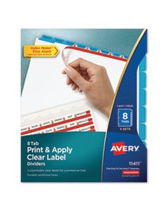 AVE11411 PRINT AND APPLY INDEX MAKER CLEAR LABEL DIVIDERS, 8 COLOR TABS, LETTER, 5 SETS