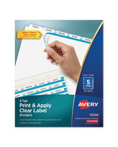AVE11556 PRINT AND APPLY INDEX MAKER CLEAR LABEL DIVIDERS, 5 WHITE TABS, LETTER, 50 SETS