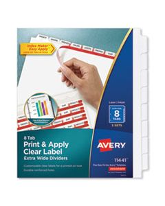 AVE11441 PRINT AND APPLY INDEX MAKER CLEAR LABEL DIVIDERS, 8 WHITE TABS, LETTER, 5 SETS