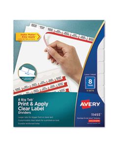AVE11493 PRINT AND APPLY INDEX MAKER CLEAR LABEL DIVIDERS, 8 WHITE TABS, LETTER, 5 SETS