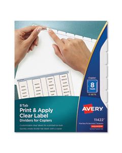 AVE11422 PRINT AND APPLY INDEX MAKER CLEAR LABEL DIVIDERS, COPIERS, 8-TAB, LETTER, 5 SETS