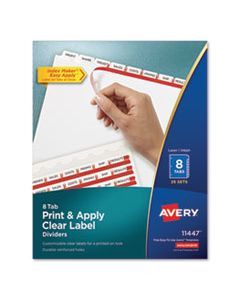 AVE11447 PRINT AND APPLY INDEX MAKER CLEAR LABEL DIVIDERS, 8 WHITE TABS, LETTER, 25 SETS