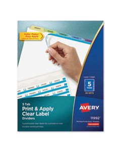 AVE11992 PRINT AND APPLY INDEX MAKER CLEAR LABEL DIVIDERS, 5 COLOR TABS, LETTER, 25 SETS