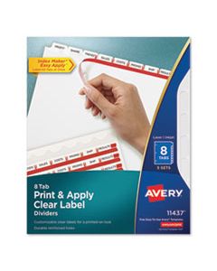 AVE11437 PRINT AND APPLY INDEX MAKER CLEAR LABEL DIVIDERS, 8 WHITE TABS, LETTER, 5 SETS