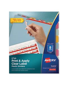 AVE11433 PRINT AND APPLY INDEX MAKER CLEAR LABEL PLASTIC DIVIDERS WITH PRINTABLE LABEL STRIP, 8-TAB, 11 X 8.5, TRANSLUCENT, 1 SET