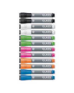 UBR2913U0012 BULLET TIP LOW-ODOR LIQUID GLASS MARKERS WITH ERASERS, ASSORTED COLORS, 12/PACK
