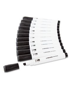 UBR2925U0012 CHISEL TIP LOW-ODOR DRY-ERASE MARKERS WITH ERASERS, BLACK, DOZEN