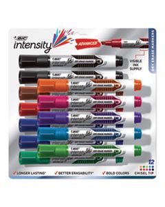 BICGELITP121AST INTENSITY TANK-STYLE ADVANCED DRY ERASE MARKER, BROAD BULLET TIP, ASSORTED, DOZEN