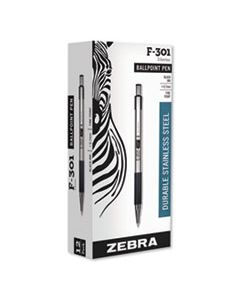 ZEB27110 F-301 RETRACTABLE BALLPOINT PEN, 0.7MM, BLACK INK, STAINLESS STEEL/BLACK BARREL