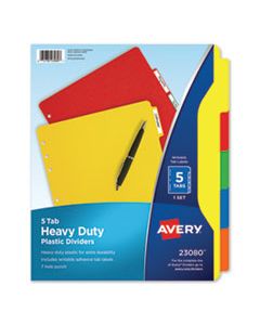 AVE23080 HEAVY-DUTY PLASTIC DIVIDERS WITH MULTICOLOR TABS AND WHITE LABELS , 5-TAB, 11 X 8.5, ASSORTED, 1 SET