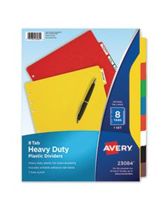 AVE23084 HEAVY-DUTY PLASTIC DIVIDERS WITH MULTICOLOR TABS AND WHITE LABELS , 8-TAB, 11 X 8.5, ASSORTED, 1 SET