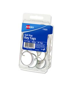 AVE11025 KEY TAGS WITH SPLIT RING, 1 1/4 DIA, WHITE, 50/PACK