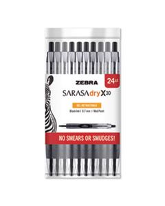 ZEB47024 SARASA DRY GEL X30 RETRACTABLE PEN, MEDIUM 0.7 MM, BLACK INK, BLACK BARREL