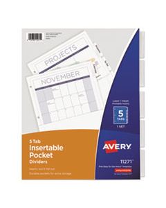 AVE11270 INSERTABLE DIVIDERS W/SINGLE POCKETS, 5-TAB, 11 1/4 X 9 1/8